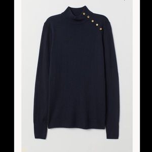 H&M, Fine-knit navy sweater with gold buttons